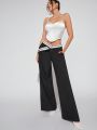 Luxe Women'S Reverse Waist Wide Leg Pants