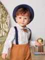 SHEIN Baby Boy Striped Bow Front Shirt & Suspender Pants