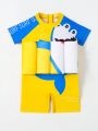 Baby Boys' Color Block Cartoon Printed Short Sleeve One Piece Swimsuit