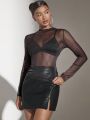 SHEIN BAE Women's Sheer Mesh Top