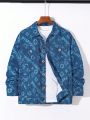 SHEIN Kids Cooltwn Boys' Casual Denim Print Button-Front Jacket