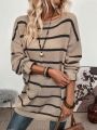 SHEIN LUNE Striped Pattern Drop Shoulder Pocket Patched Sweater