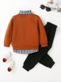 2pcs/Set Boys' Cute Casual Horse Embroidered Sweatshirt And Long Pants Comfortable Outfit For Autumn And Winter