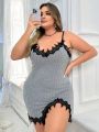 Women'S Plus Size Lace Splicing Split Side Cami Nightgown