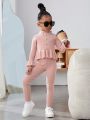 SHEIN Kids Cooltwn Young Girl Ruffle Trim Flounce Sleeve Peplum Sweater & Knit Leggings