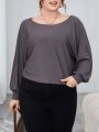 SHEIN Essnce Plus Size Off-Shoulder Long-Sleeved Casual T-Shirt