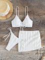 SHEIN Swim Basics Solid Color Drawstring Strap Bikini Set