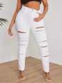 Plus Size Women's Distressed Slim Fit Denim Jeans