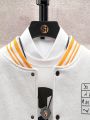 Men 1pc Letter Graphic Striped Trim Drop Shoulder Varsity Jacket