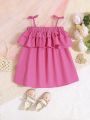 SHEIN Baby Girl Summer Vacation Pink Ruffled Strap Dress