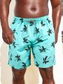 Men'S Plus Size Coconut Tree Print Beach Shorts With Slanted Pockets