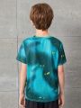 SHEIN Boys' Tie Dye Letter Print Short Sleeve Sports T-Shirt