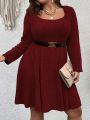 SHEIN CURVE+ Plus Size Women's Ribbed Long Sleeve Bodycon Dress