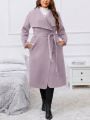 Women's Purple Oversized Lapel Single-breasted Woolen Coat Without Button In Plus Size