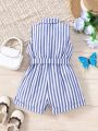 SHEIN Kids EVRYDAY Girls' Woven Striped Casual Romper