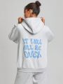 Manas Trivedi Letter Print Kangaroo Pocket Drawstring Hoodie With Drop Shoulder