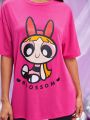 THE POWERPUFF GIRLS X SHEIN Cartoon Graphic Drop Shoulder Tee