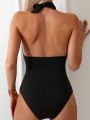 SHEIN Swim Chicsea Solid Color One-piece Swimsuit With Open Back