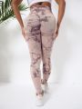 Yoga Trendy Tie Dye Seamless Scrunch Butt Tummy Control Gym Leggings With Wide Waistband