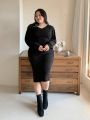 Dazy Plus Plus Size V-neck Long Sleeve Dress