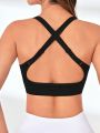 Yoga Basic Ladies' Seamless Sports Bra With Adjustable Criss-Cross Lettered Strap