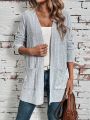 SHEIN LUNE Women's Spring Long Sleeve Knitted Cardigan With Double Pockets And Lapel