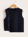 Young Boy Button Detail Asymmetrical Hem Sweater Vest