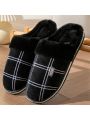 Memory Foam Slippers for Home Plaid Fluffy Winter Indoor Shoes Warm Plush Non-Slip Big Size House Slippers Male Fashion Black