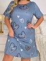 Plus Size Love Heart Print Short Sleeve T-Shirt Sleep Dress