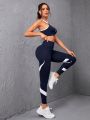 Women's Color Blocked Tank Top And Leggings Sportswear Set