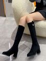 Women's Fashionable High Heel Knee-high Boots With Chunky Heel For Autumn/winter