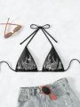 SHEIN Swim Y2GLAM Rhinestone Flame Pattern Bikini Top