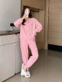 DAZY Kpop Ladies' Letter Printed Long Sleeve Top And Long Pants Homewear Set