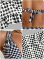 SHEIN DD+ Women'S Two Tone Gingham Ruffle Hem Two Piece Swimsuit Set