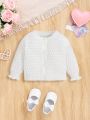 SHEIN Baby Girls' Casual Loose Fit Long Sleeve V-neck Cardigan Sweater