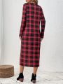 SHEIN LUNE Plaid Hem Slit Long Sleeve Dress