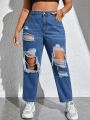 Plus High Waist Ripped Cut Out Jeans