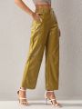 RiRi Solid Color Slanted Pockets Straight-Leg Pants