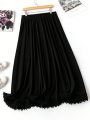 Plus Size Lace Patchwork Skirt With Flared Hem
