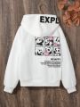 SHEIN Kids HYPEME Tween Girls Panda & Slogan Graphic Drop Shoulder Hoodie