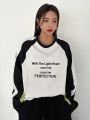 Dazy Star Women's Slogan Printed Color Block T-shirt