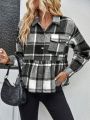 SHEIN Essnce Women's Plaid Frill Hem Outer Jacket