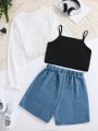 Teen Girls' Solid Color Casual Two-Piece Set