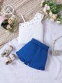 Baby Girls' Oblique-Shoulder Ruffle Top And Frill Hem Shorts Set For Summer