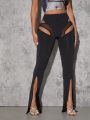 Asavvy Cut Out Sheer Double Split Pants