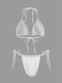 SHEIN Swim Mod Women's Flower Pressed Halter Neck & Side Tie Bikini Set