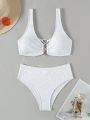 SHEIN Swim Mod Solid Color Textured Bikini Swimsuit Set