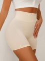 2pcs/Set Women'S Seamless Knit Shapewear Shorts In Apricot