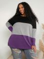 SHEIN CURVE+ Plus Size Women's Colorblock Long Sleeve T-Shirt