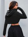 SHEIN Daily&Casual Women'S Ultra Short Drawstring Sporty Sweatshirt